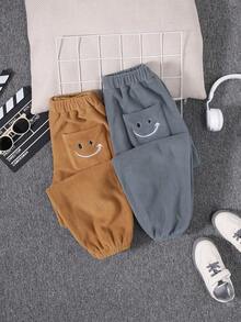 Tween Boys' Casual Loose Embroidery Thick Knitted Fleece Pants With Elastic Cuffs, 2 Colors, 2pcs/Set - Multicolor - View 4