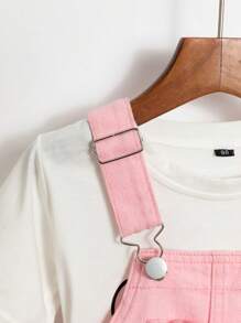 嬰兒女孩粉色可愛刺繡牛仔背帶裙 - 粉色 - 查看 6