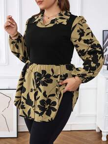 SHEIN Frenchy 大碼女士花卉印花2合1上衣 - 彩色 - 查看 5