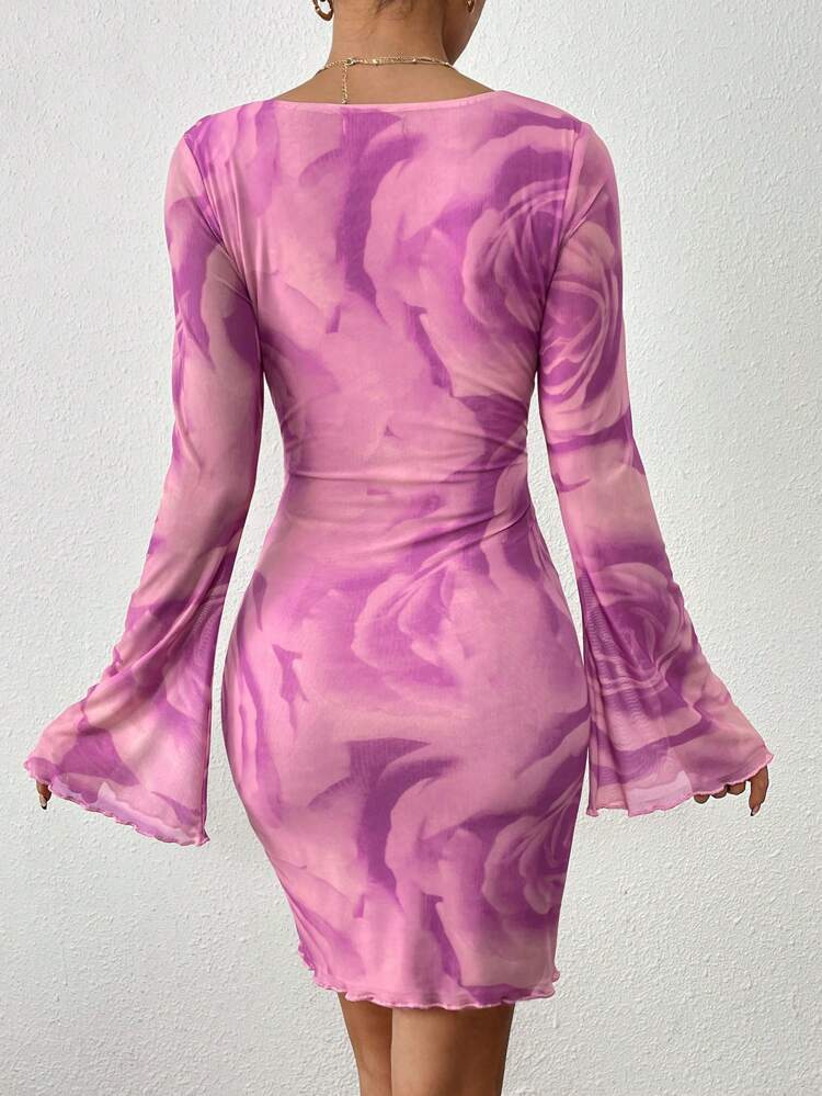 Women's Floral Printed Long Sleeve Bodycon Dress Fall Cloth For Women