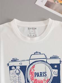 SHEIN LUNE 印花短袖t恤 - 白色 - 查看 4