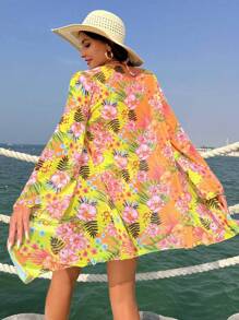 Swim Vcay 熱帶印花三角杯比基尼套裝和和服長袍 - 彩色 - 查看 2