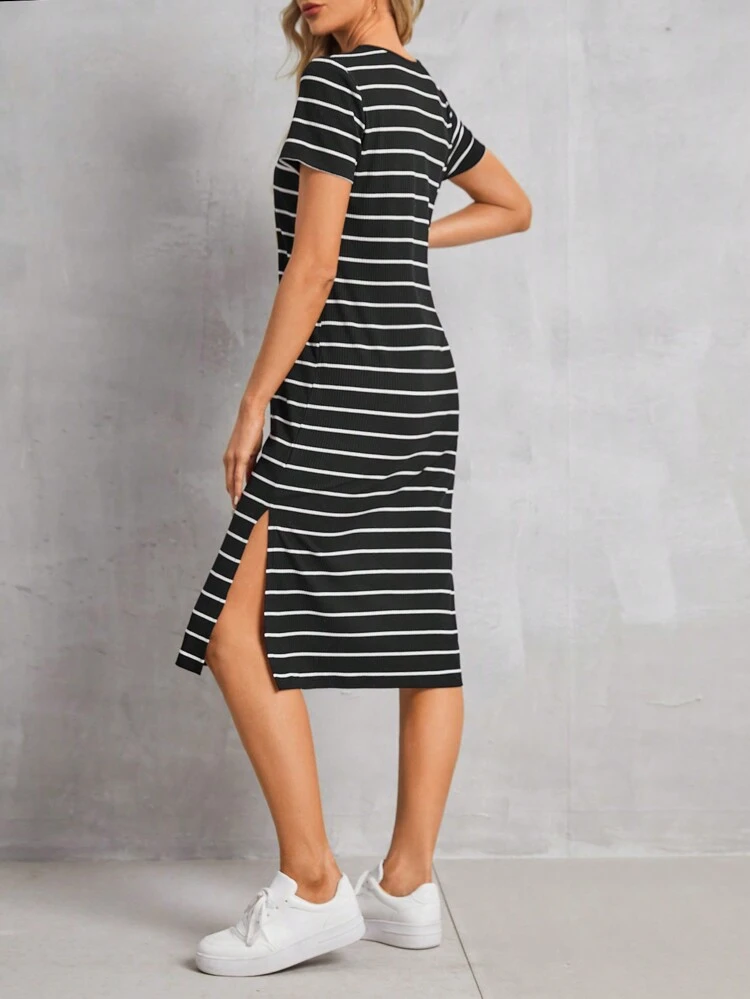Side Slit Striped Dress