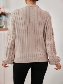 SHEIN Cottnline Ruffle Trim V-neck Cardigan - Apricot - View 2