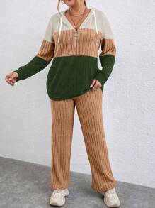 Calvaya Half-zip Drawstring Hoodie And Knitted Trousers Two-piece Set - Multicolor - View 1