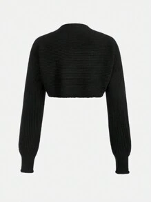 SHEIN 少女休閒披肩領針織背心開襟衫 - 黑色 - 查看 2