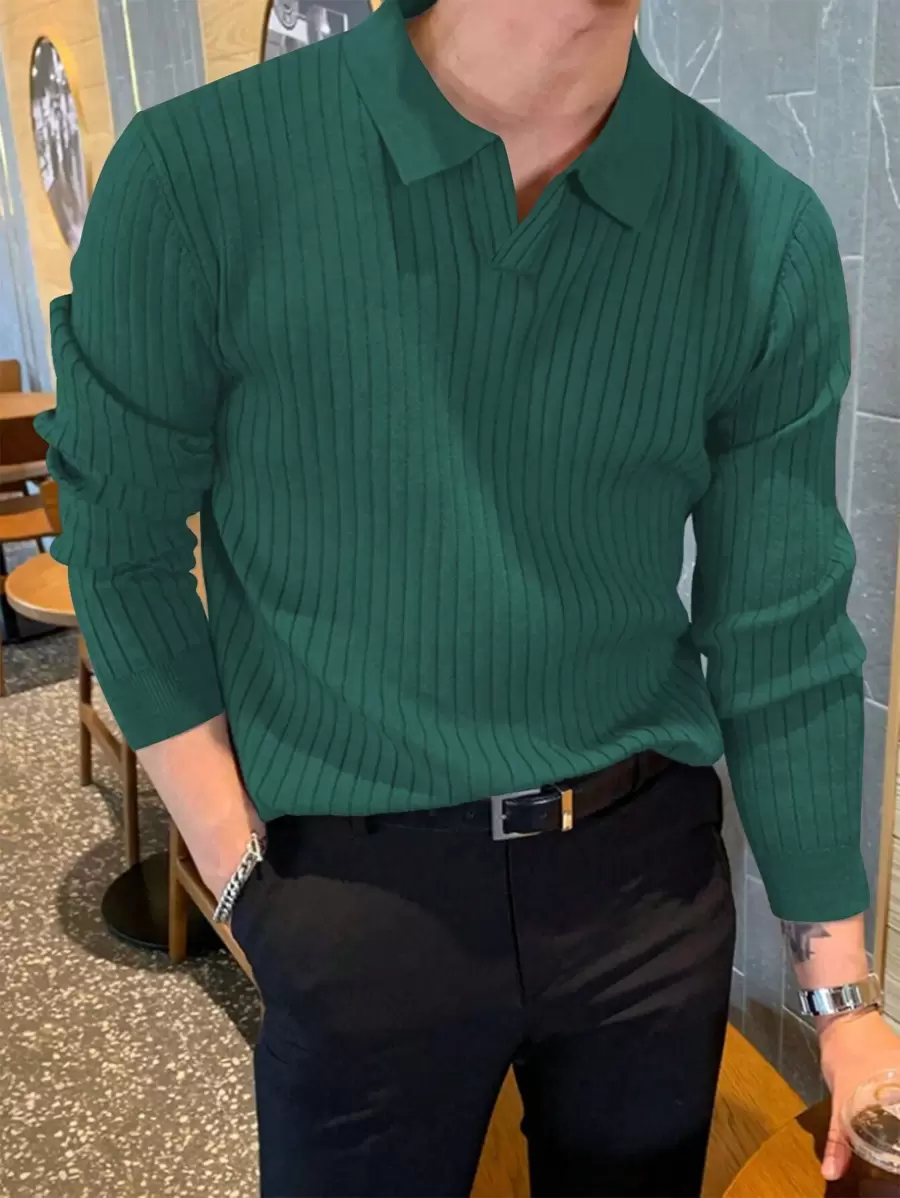 JOLTRO Camisa Polo De Color Sólido Para Hombres - Verde Oscuro - Ver 1