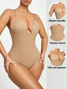 SHAPORA Chất rắn Bodysuit định hình - Màu be - Xem 1