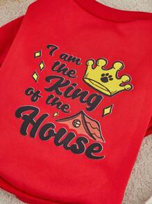 Reh Arte 艺术家复古街头风单件红色皇冠字母印花保暖宠物毛衣，适用于猫狗 - 彩色 - 查看 3