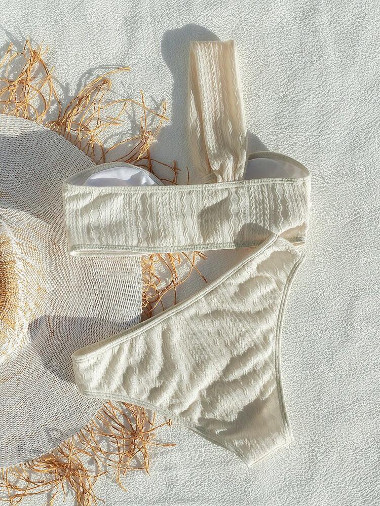 Summer One Shoulder Textured Bikini Set