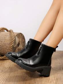 女裝時尚短靴黑色靴子 - 黑色 - 查看 3