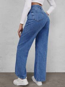 EURMUSE Zipper Fly Straight Leg Jeans - Light Wash - View 2