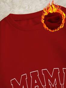 SHEIN Slayr 字母圖案保暖襯裡運動衫 - 紅色 - 查看 4