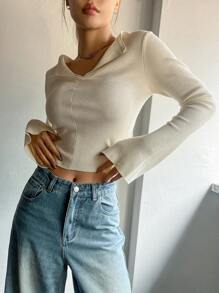 DAZY Suéter de mujer de unicolor con mangas acampanadas para otoño