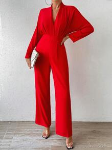 RosyDaze Deep V-Neck Batwing Sleeve Jumpsuit For New Year Clothes - Red - View 3