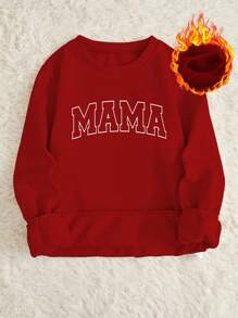 SHEIN Slayr 字母圖案保暖襯裡運動衫 - 紅色 - 查看 6