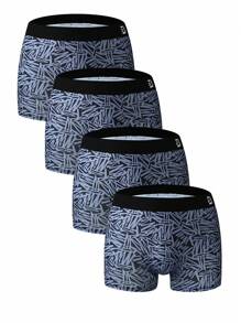 4 Piezas De Calzoncillos Cortos Estampados Para Hombres
