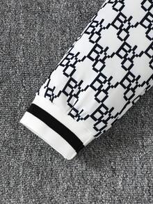 SHEIN 男童优雅户外字母印花拉链前开襟夹克和裤子套装 - 白色 - 查看 4