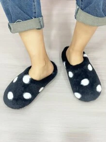 女士秋冬季柔软保暖防滑家居室内卧室拖鞋，毛茸茸的鞋子 - 黑色 - 查看 4