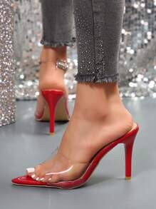 Women's High Heel Fashionable Comfortable Nightclub Sexy Transparent Crystal Ultra High Heel Pointed Toe Sandals Valentines Winter Gifts - Red - View 5