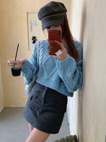 DAZY 女式落肩长袖毛衣，秋装 - 藍色 - 查看 8