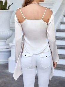 Chiquease 不對稱下擺中空細節上衣 - 杏色 - 查看 2