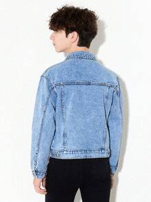 Teen Boy Denim Jacket New Fashion Casual Ripped Washed Jeans Outerwear - Medium Wash - View 2