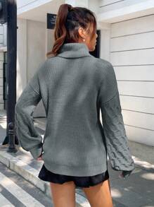 SHEIN Unity Women's Casual High Neck Drop Shoulder Knit Pullover Fall Winter Sweater - Dark Grey - View 2