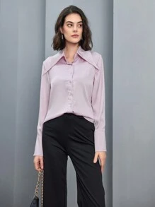 Anewsta Long Sleeve Satin Shirt - Pink - View 7