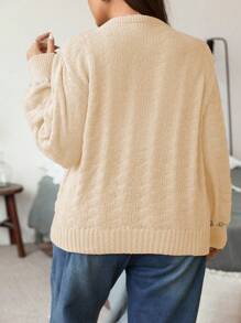 Flirla Plus Size Women's Beaded Decor Hollow Out Cardigan With A Graceful Elegant - Apricot - View 2