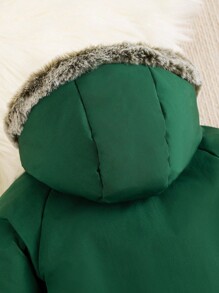 Áo khoác có mũ trùm đầu cho bé trai có chi tiết lông và tay áo Raglan - xanh quân đội - Xem 8
