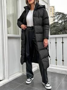 EURMUSE Women'S Hooded Padded Jacket - Black - View 3
