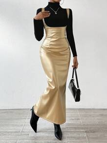 SHEIN Privé 女士金屬吊帶連身裙 - 金色 - 查看 3