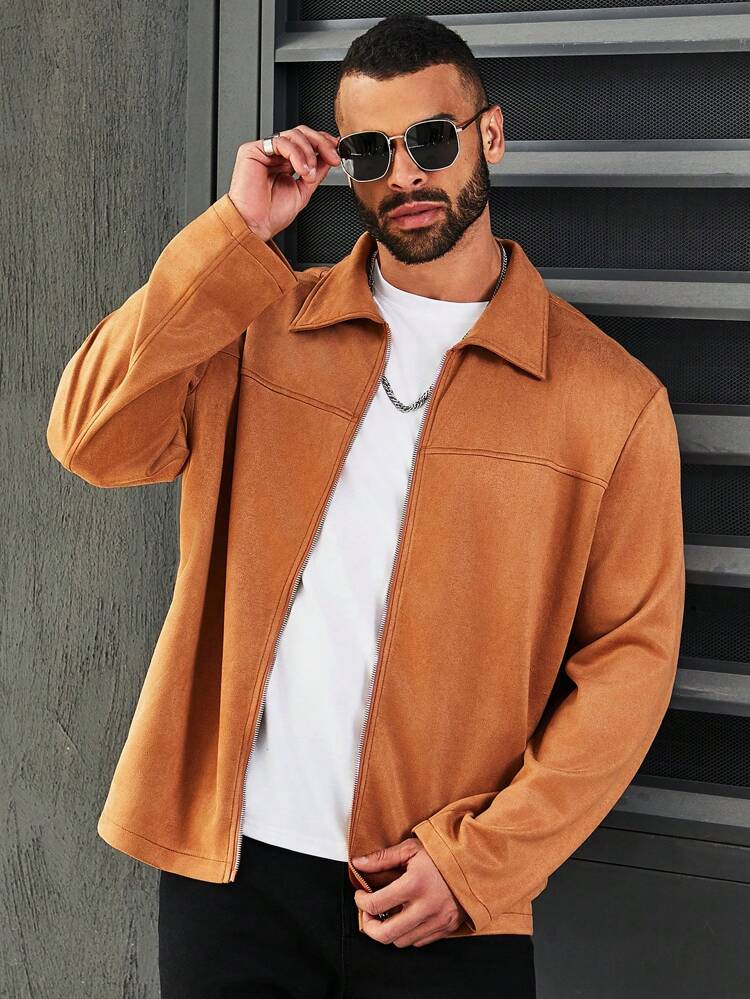 Men's Plus Size Zip-Up Front Collar Turn-Down Jacket