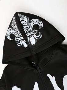 Manfinity EMRG Men's Loose Fit Hooded Fleece Sweatshirt With Letter Print - Black - View 4