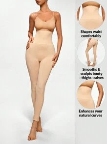 SHAPORA High Waist Tummy Control Butt Lifting Seamless Shapewear Leggings - Apricot - View 2