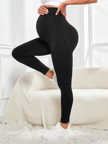 SHEIN Maternity Solid Color Leggings - Black - View 5
