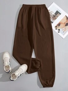 SHEIN Unity 蝴蝶與字母印花彈性腰運動褲 - 棕色 - 查看 2