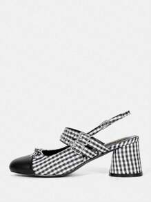 CUCCOO DOLLMOD 圓頭粗跟瑪莉珍鞋 - 黑與白 - 查看 3