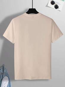 Manfinity Homme Men Casual Slim Fit Short Sleeve T-Shirt With Printed Letter Text Pattern, For Going Out, For Husband