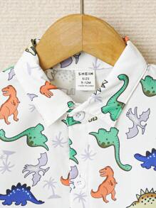 嬰兒男童恐龍圖案印花衣,搭配純色長褲套裝 - 彩色 - 查看 3