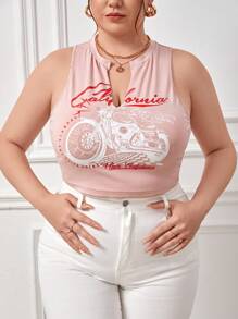 SHEIN EZwear Kích thước lớn Eo Chiều dài Không tay Áo Với Cổ áo có khía - Bụi hồng - Xem 3