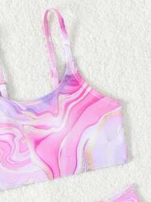 年轻女孩大理石花纹分体比基尼套装夏季海滩 - 彩色 - 查看 3