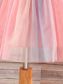 女宝宝独角兽彩虹印花网眼公主裙（带短袖） - 白色 - 查看 5