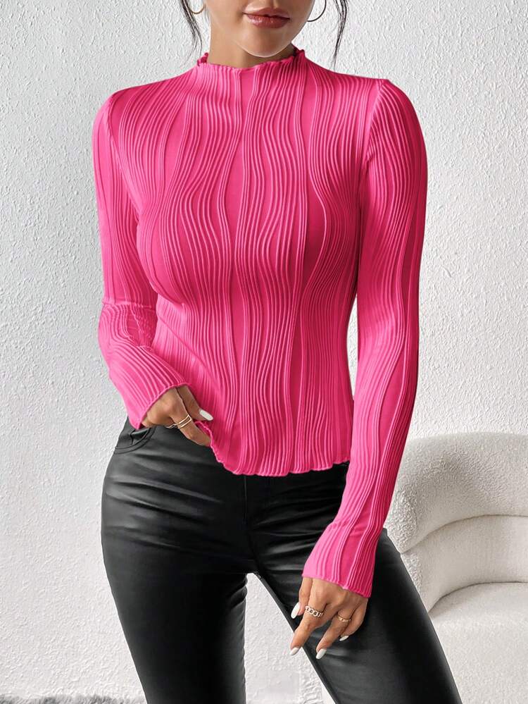 Solid Color Half High Neck Slim Fit Long Sleeve Tee
