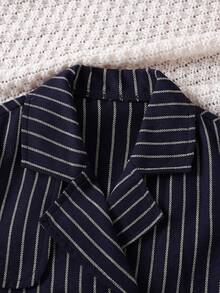 嬰幼兒男童條紋簡約風保暖長袖風衣外套 - 寶藍色 - 查看 4