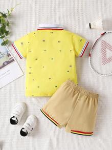 Baby Boys' Patchwork Collar T-shirt And Pants Set