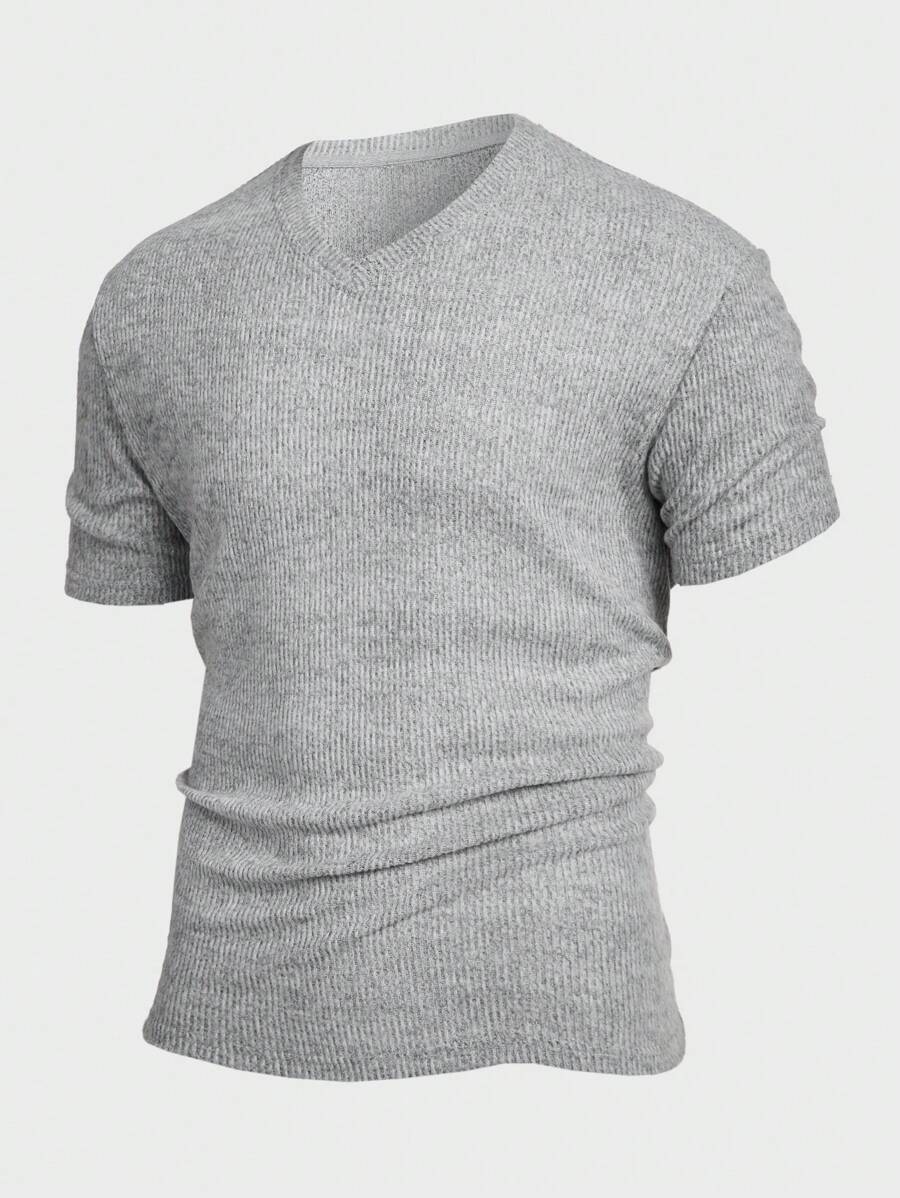 Manfinity Homme Nam Thon gọn Ngắn tay Sọc Áo thun - Màu Xám nhạt - Xem 1