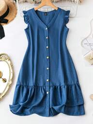 SHEIN LUNE Vestido Sem Mangas Com Babado