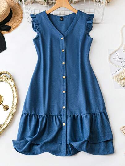 SHEIN LUNE Vestido Sin Mango Con Volantes En El Borde